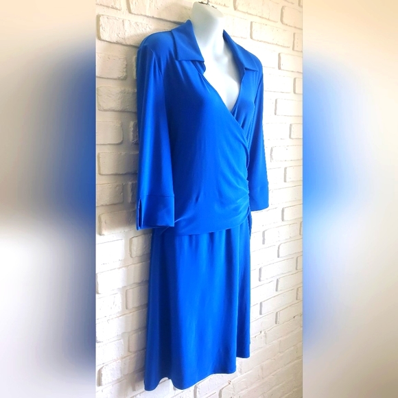 Joseph Ribkoff Collared Wrap Dress Royal Blue Sapphire 3/4 Sleeves Size 12 Retro - Picture 3 of 11